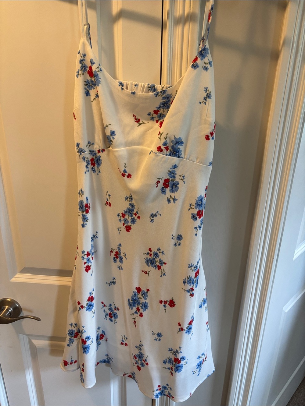 Hollister White Mini Slip Dress with Blue & Red Floral Print